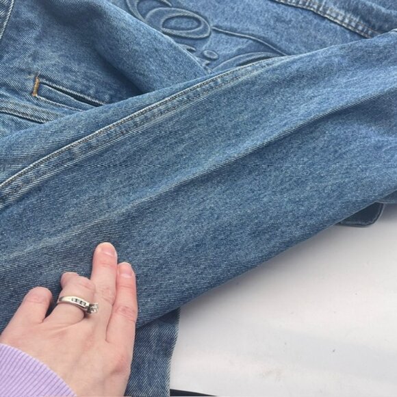 VTG 90s Gibson Guitar Men's Large Embroidered Blue Trucker Denim Jacket USA - Picture 14 of 16